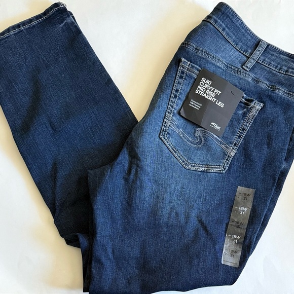 Silver Jeans Suki Curvy Fit Straight Leg Indigo Size 18W - Picture 2 of 5